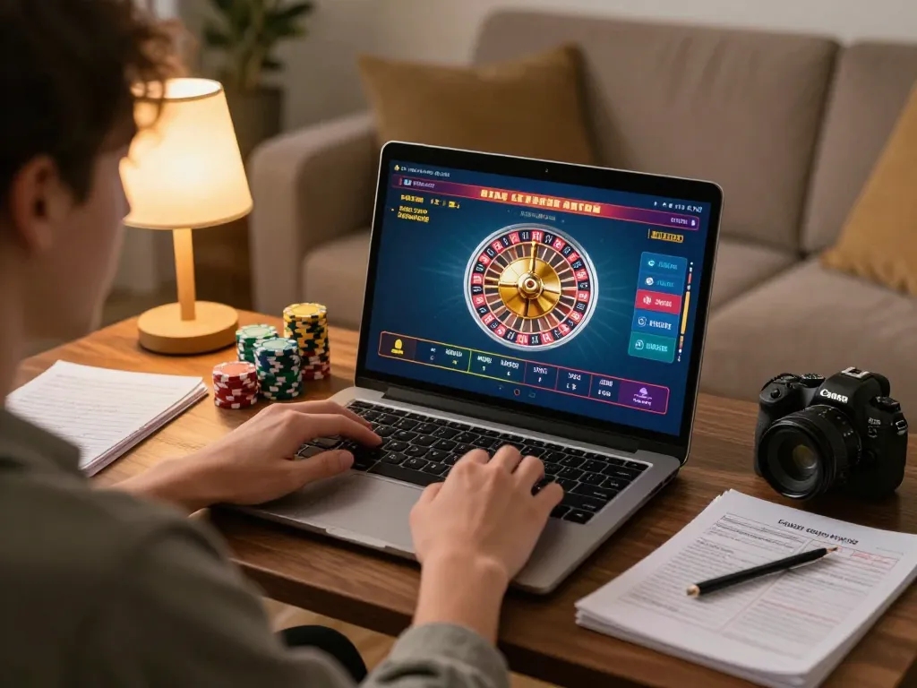 Join the excitement of fabet roulette with a focused online gamer at home, showcasing strategy and engagement.