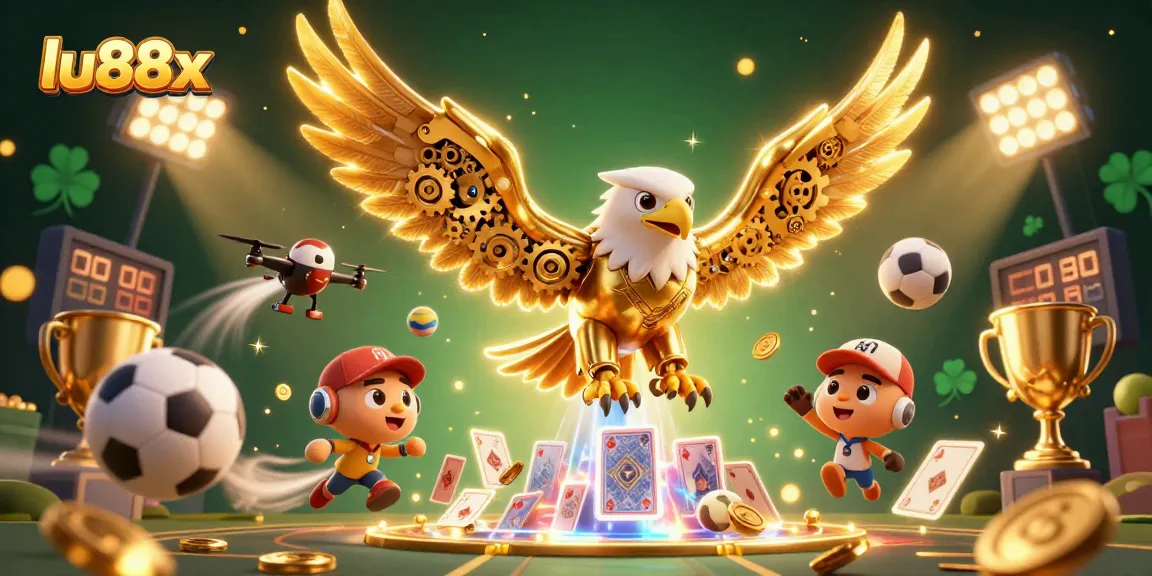 Experience thrilling bets with lu88x's cybernetic eagle amid dynamic gaming action.