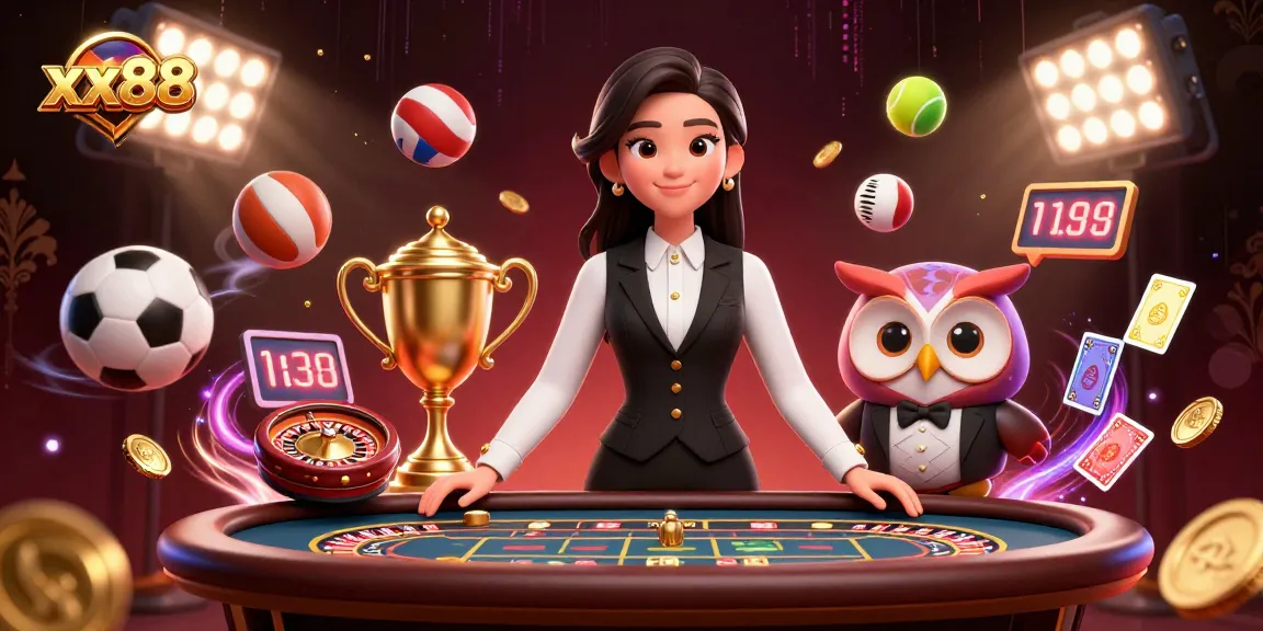 Engage in high-stakes betting action at xx88 with a dynamic casino scene featuring skilled dealers, big wins, and vibrant energy.