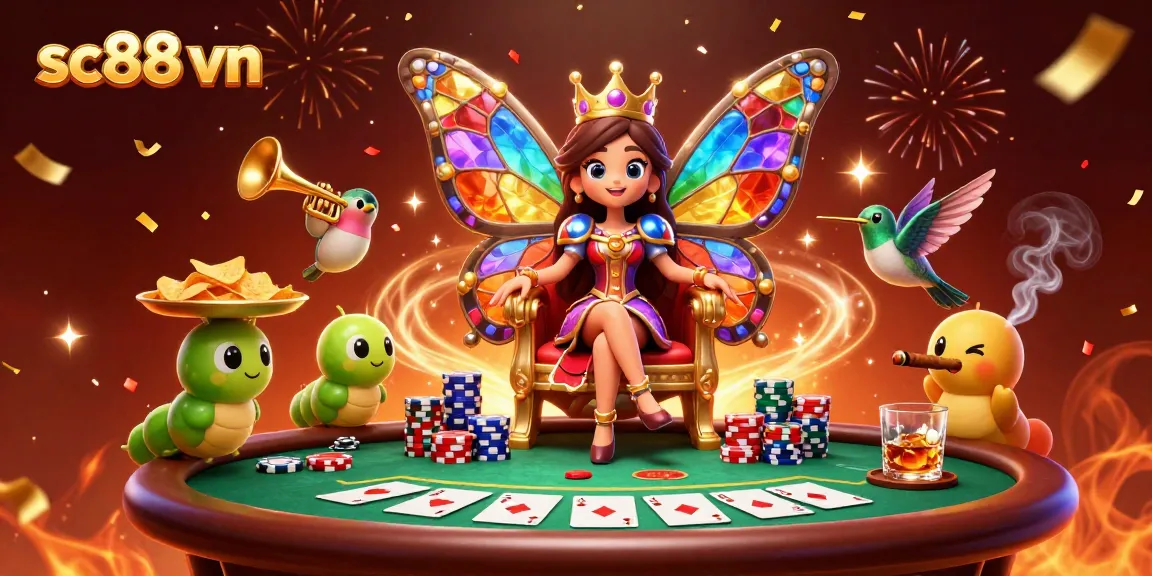 Engage in thrilling gameplay at sc88 vn, experiencing vivid illustrations of a vibrant casino scene filled with poker excitement.