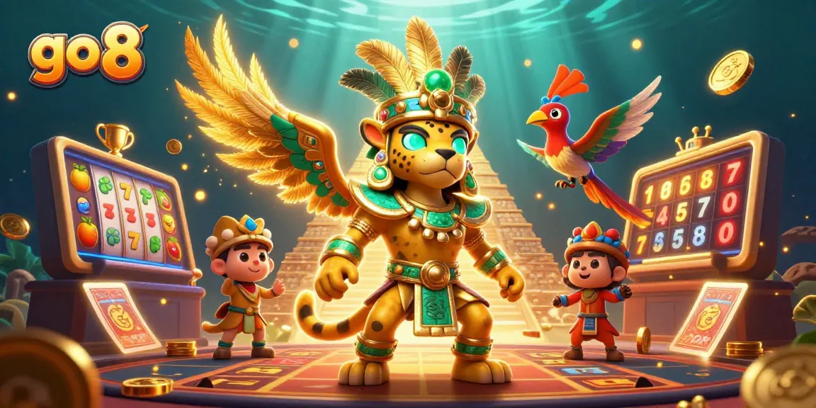 Engage with go 8's vibrant 3D casino scene featuring intricate slot games and thrilling action.