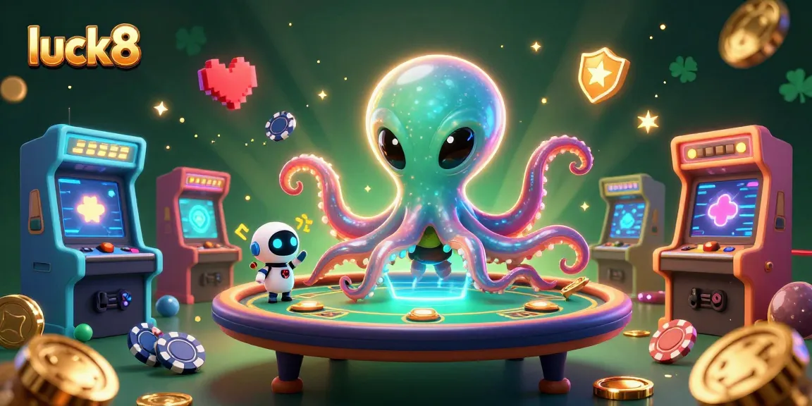 Join the luck8 casino experience with a vibrant game of poker under a cosmic theme featuring a friendly alien octopus.