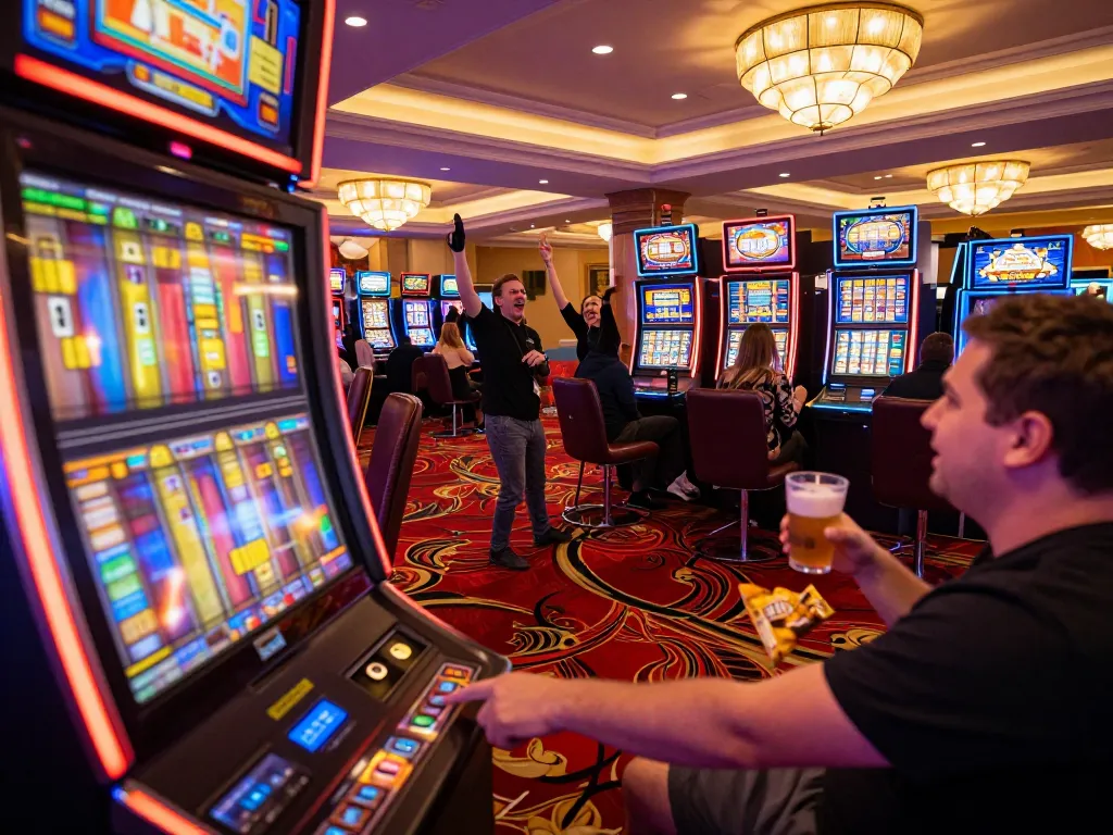 Players engaging with vibrant sv368 casino slot machines in a lively gambling atmosphere