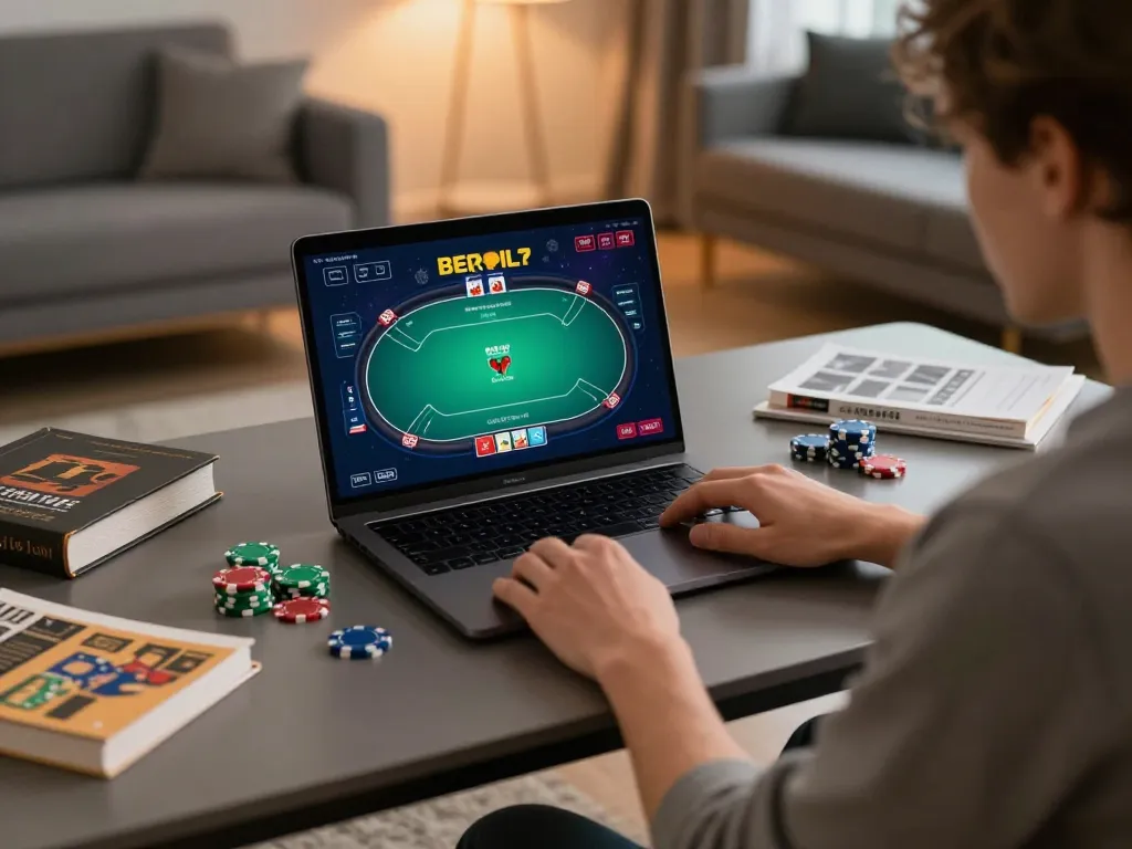 sunwin online player engaging in poker game with focused strategy notes