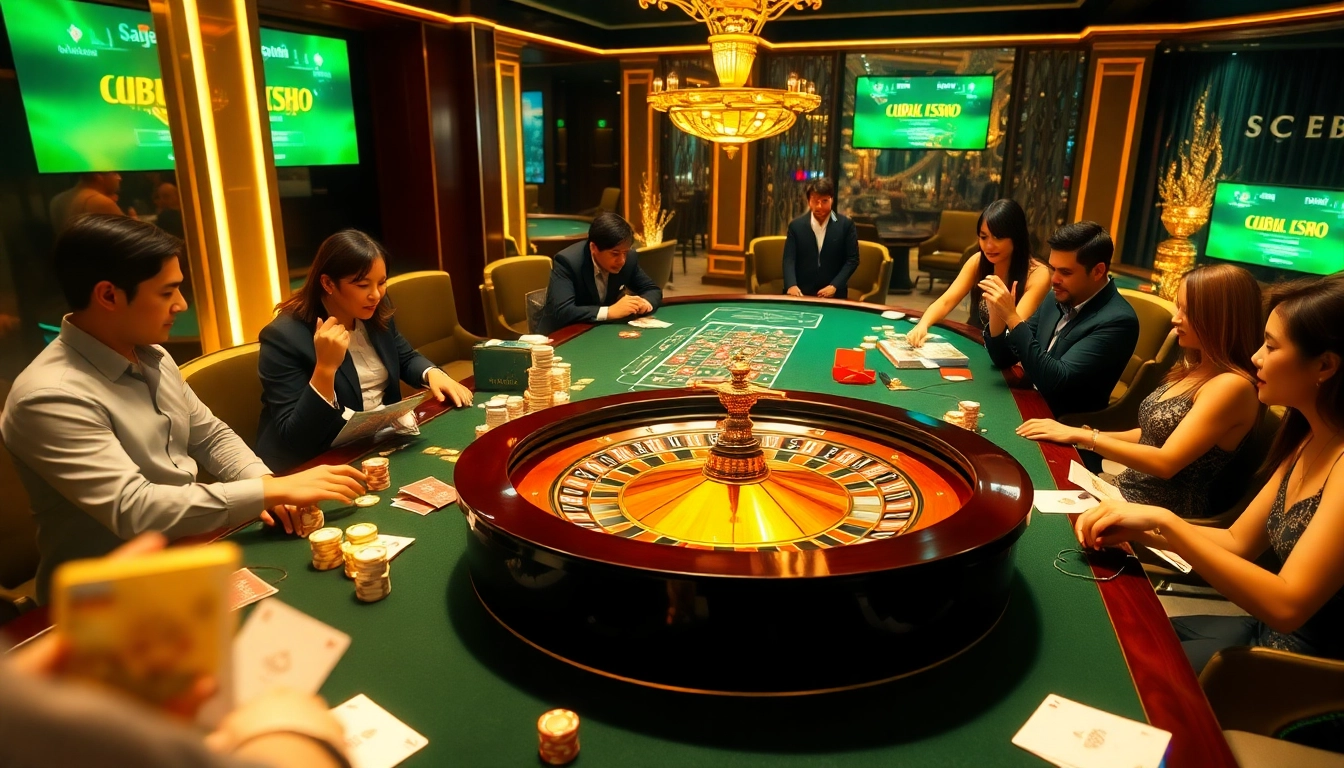 SC88 casino players strategizing at a luxurious roulette table filled with chips and cards.