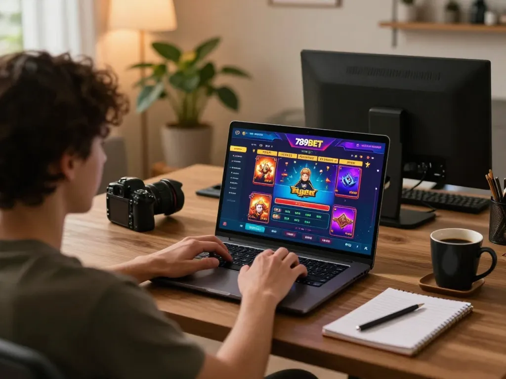 Engaging online casino action with 789BET displayed on laptop screen for a strategic gaming experience