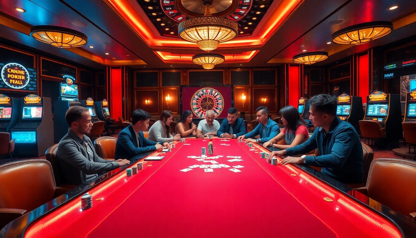 Experience the excitement of 7M at a vibrant casino table with gamblers in action.