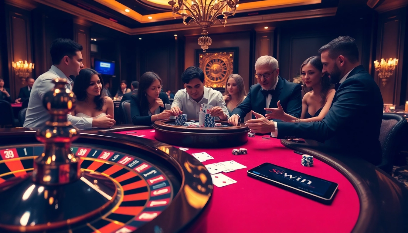 Players engaging in an exciting poker game at 58WIN, showcasing vibrant chips and cards.