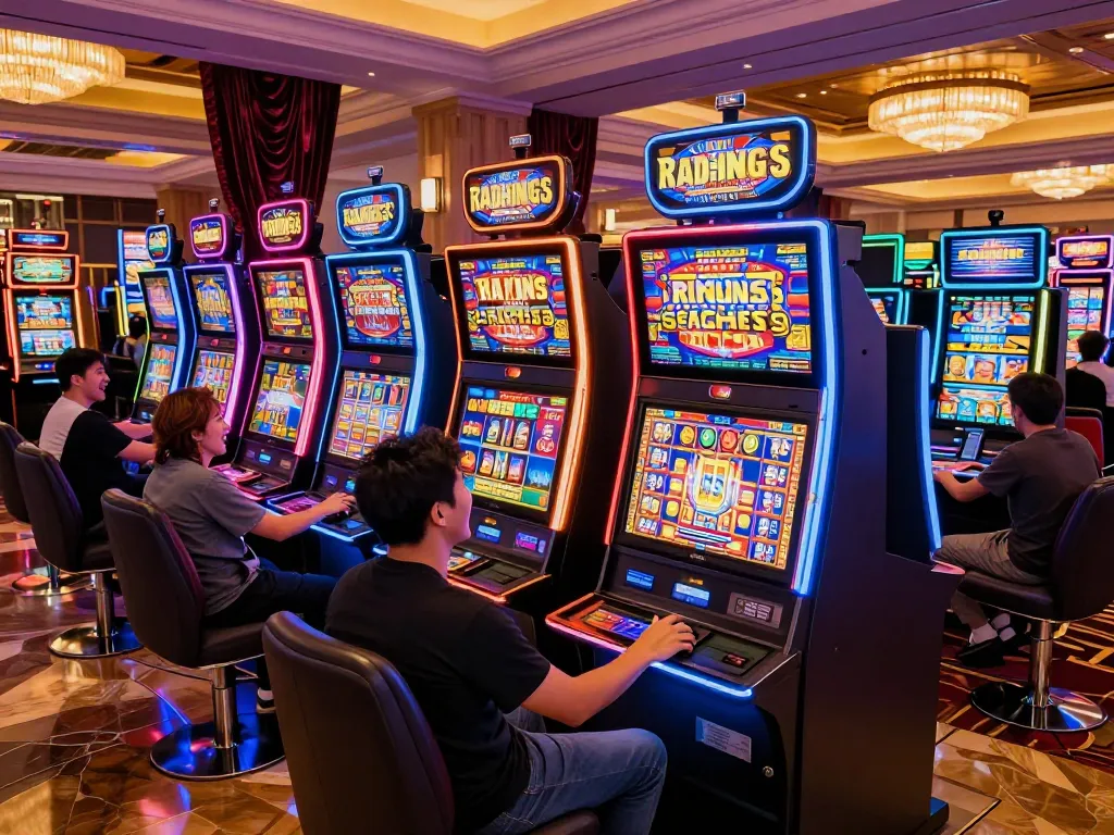 Players enjoying vibrant slot games at https://fa88.team/ in an upscale casino setting.