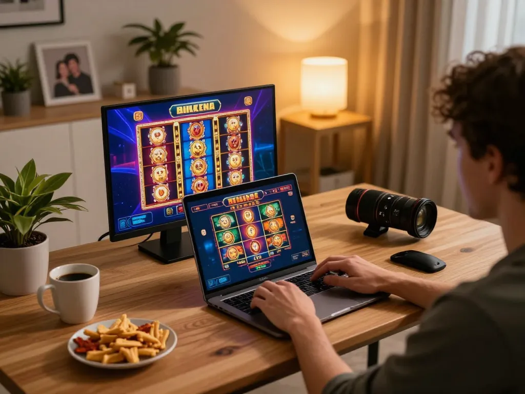 A player engaging in gaming on J88.Com with an inviting home setup, focusing on responsible entertainment and strategy.