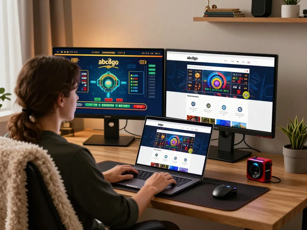 Engaging online gaming scene with abc8go displayed on a stylish laptop, showcasing live dealer gameplay.