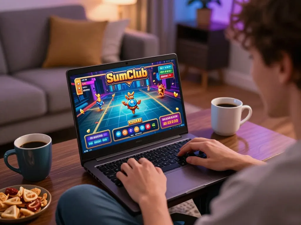 Engaging gameplay experience on SumClub as a player enjoys online gaming from home.