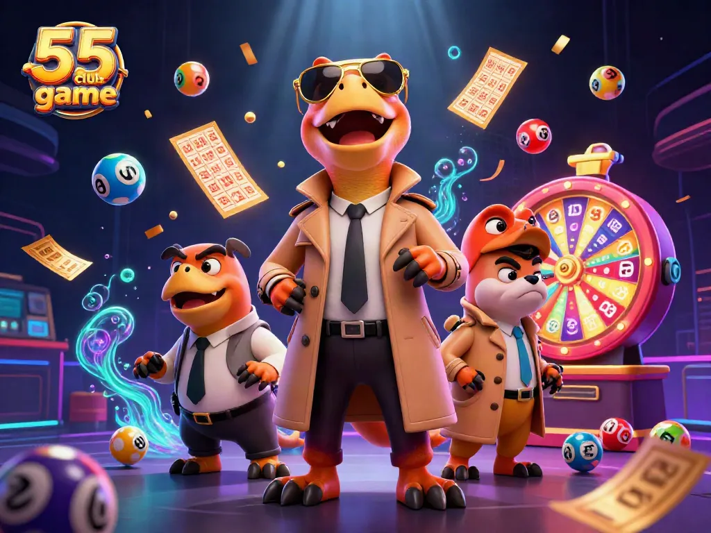 Experience the thrill of the 55 club game with playful raptors sneaking into a VIP casino.