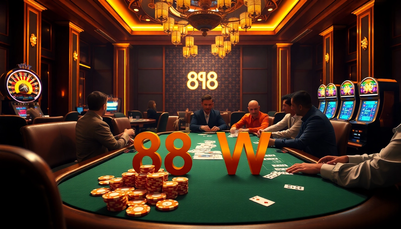 High-stakes poker game at an upscale casino showcasing 88 VV thrills and excitement.