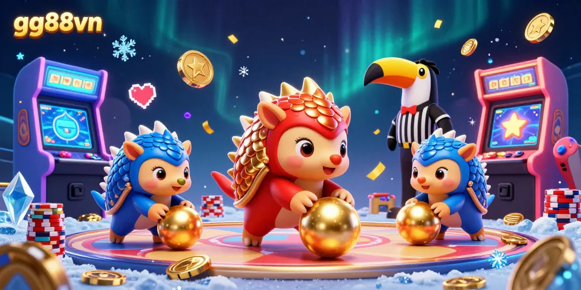 Experience thrilling gaming with gg88vn as rival pangolins compete amidst colorful casino elements.