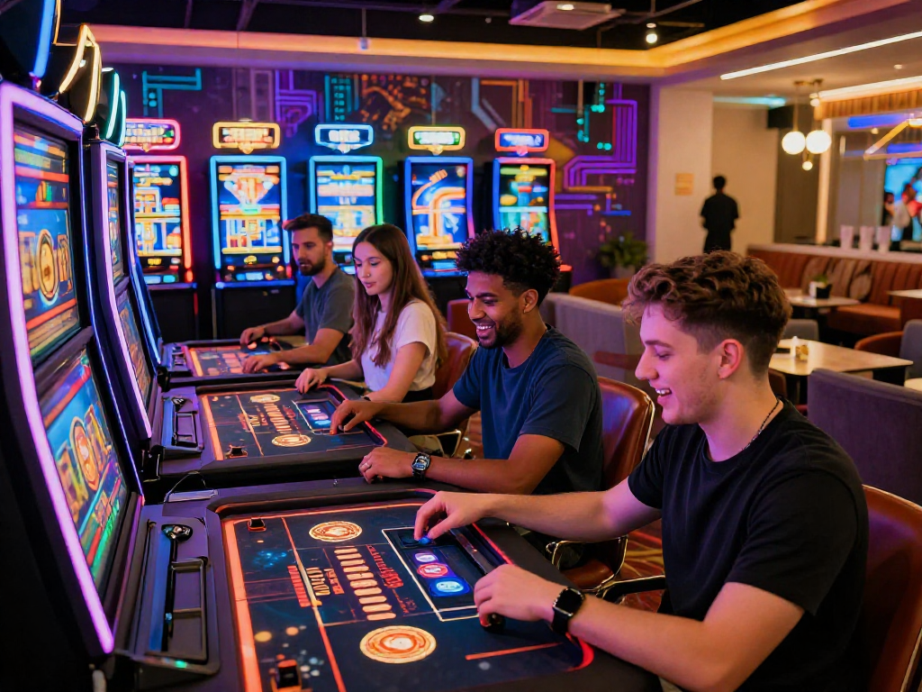 Exciting crypto casino scene with players engaged in digital gambling.