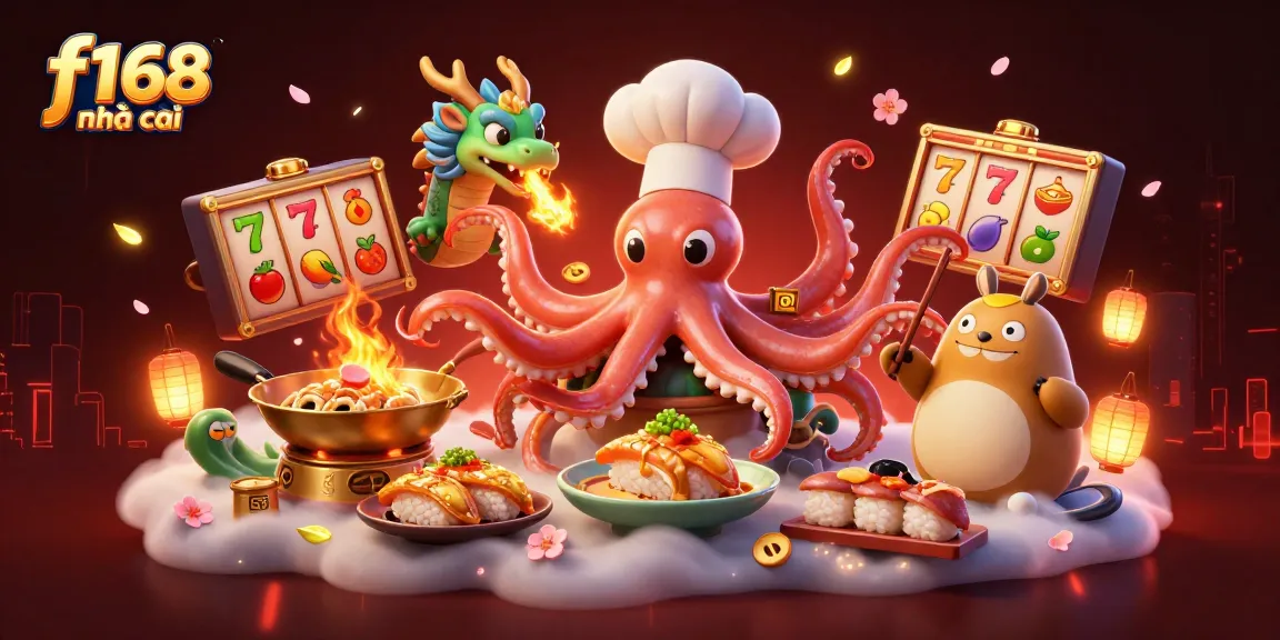 Experience the thrill at f168 nhà cái with a vibrant casino illustration showcasing exciting slot games and characters.