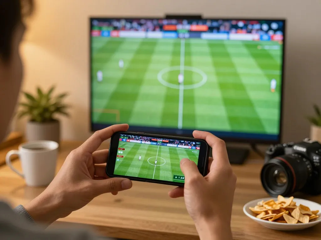 KQBD sports betting action on mobile app while watching live football match for better engagement.