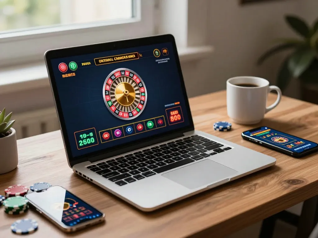 FLY88 showcases an inviting online casino gaming experience on a laptop, with roulette game interface visible.