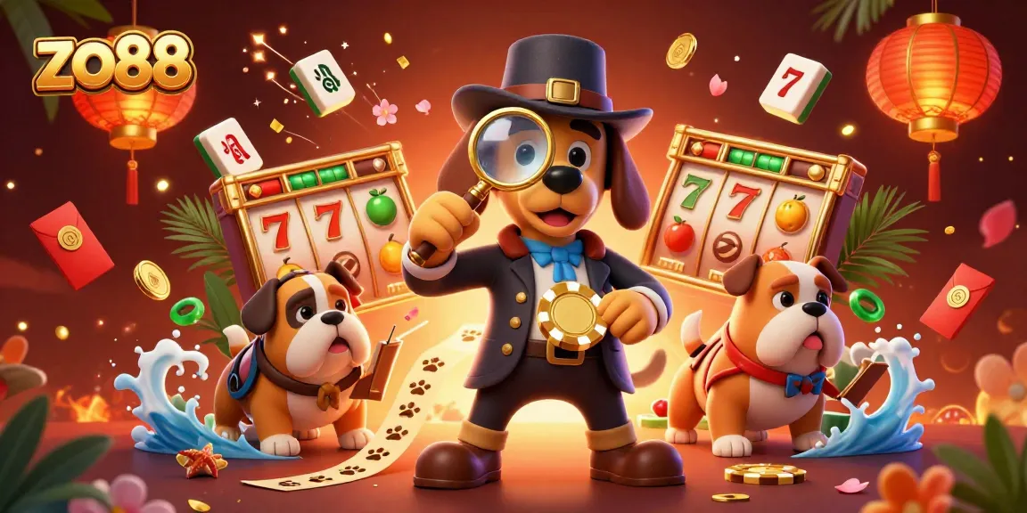 Spin and win at zo88 with a detective discovering golden poker clues in a vibrant casino scene.