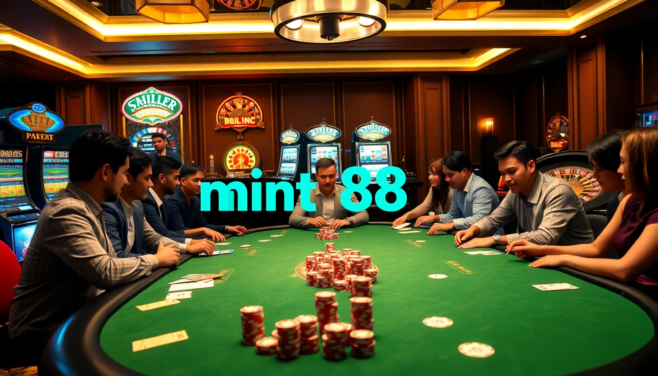 Engage in a thrilling poker game at a luxurious casino featuring mint 88 elements.