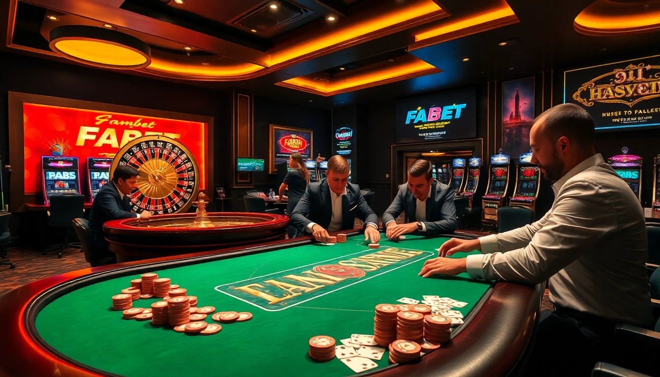 Experience high-stakes gaming action at FABET's upscale casino with exciting poker games and vibrant decor.