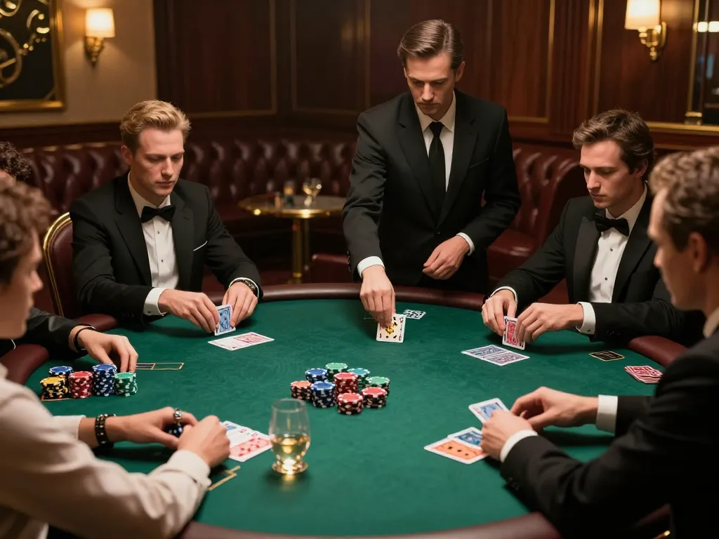 Engaging poker night scene showcasing strategic gameplay at tablepremierr, with intense player focus and luxurious decor.