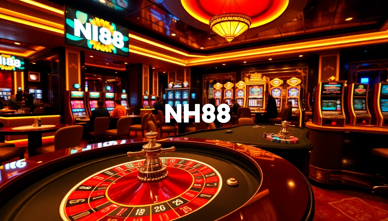 Experience NH88's vibrant casino world with players enjoying roulette and slot games.