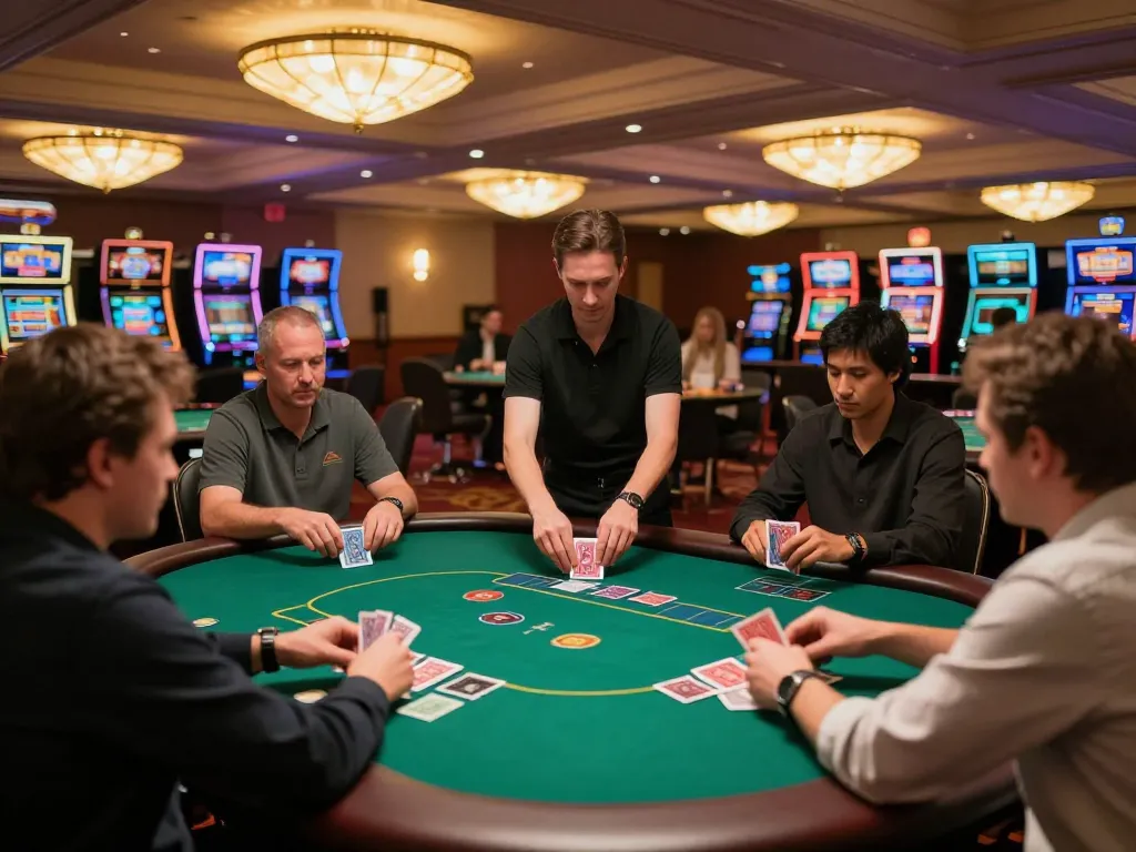 Players engaging at a trusted casino table, showcasing nhà cái uy tín in an exciting gambling atmosphere