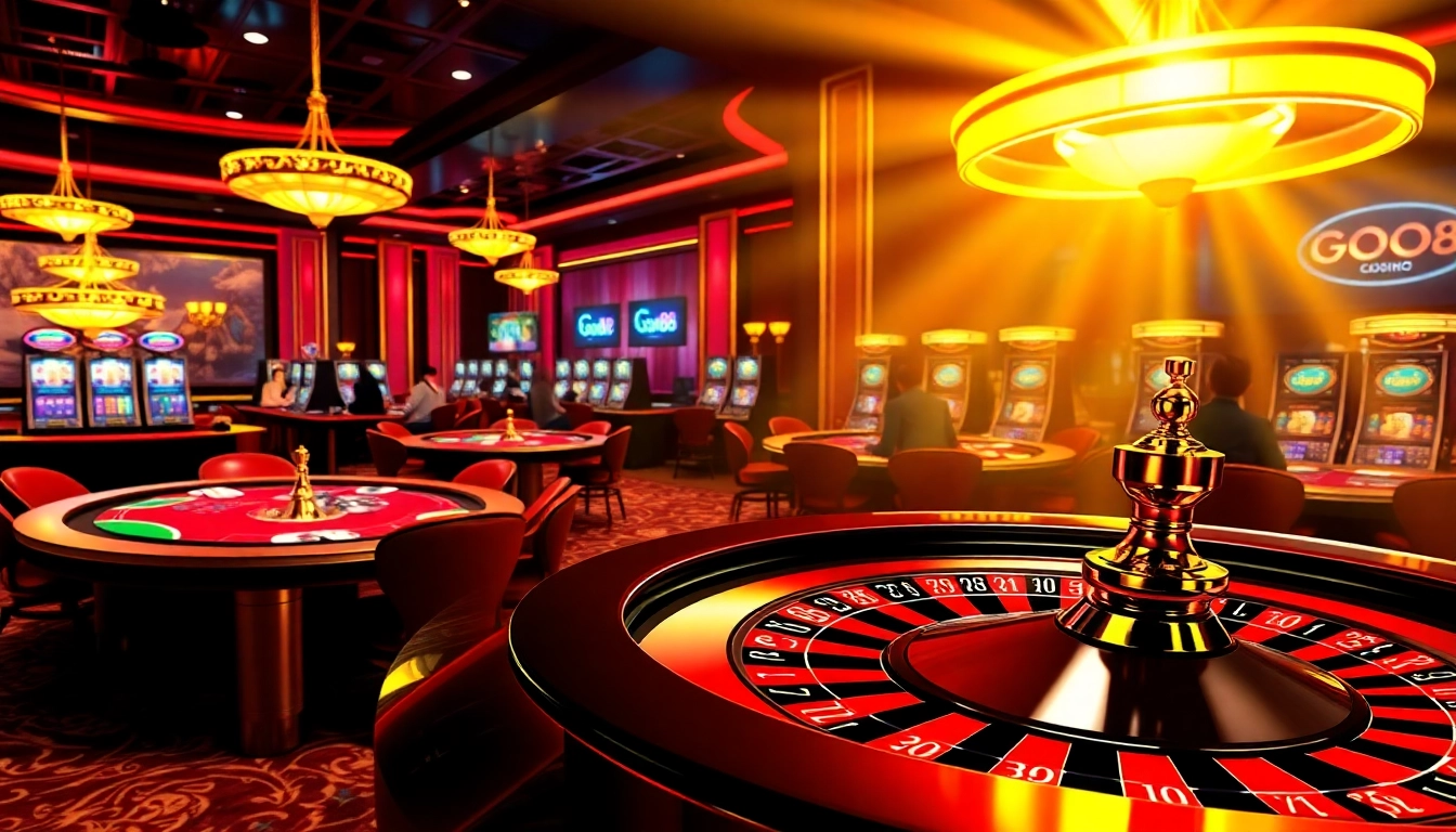 Players enjoying a lively poker game at Good88 casino with vibrant chips and cards.
