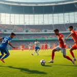 Exciting scene from Giải Bóng đá hạng Nhất Việt Nam match showcasing players and fans in a vibrant stadium.