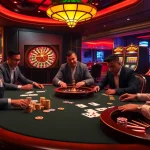 Professionals play at a luxurious poker table in SODO66 casino, sparking excitement.