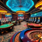 Experience the thrilling action at OPEN88 with engaged players at a luxury poker table amidst dazzling casino lights.