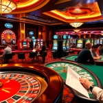 Exciting Casino trực tuyến gameplay with roulette wheels and poker chips in a vibrant setting.