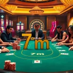 Players enjoying a game at an elegant casino table, showcasing 7m excitement and vibrant gambling action.