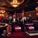 Engage with the excitement of nhà cái XX88 amidst vibrant casino scenes featuring Baccarat and roulette.