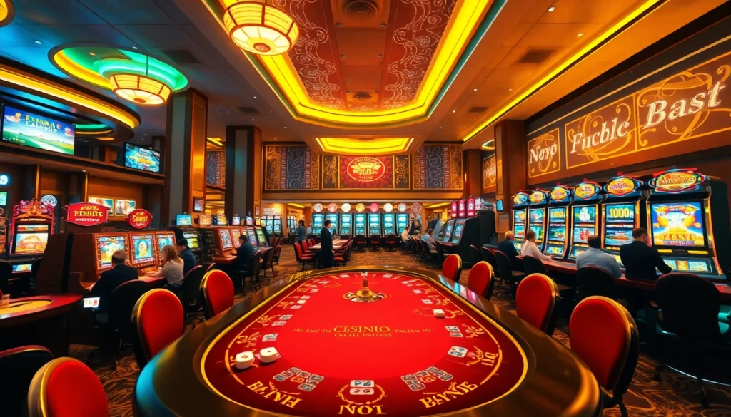 Players enjoying an exciting eejl gaming experience at a luxurious casino with vibrant tables and slot machines.