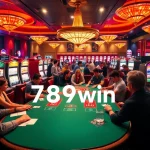 Experience the excitement of 789win with gamblers playing poker and enjoying various casino games.