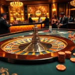 Exciting scene of a luxury casino featuring the rồng bạch kim motif on roulette table, attracting passionate gamblers.