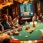 Excited gamblers at a poker table in Jun88 casino, enjoying a vibrant gaming experience.