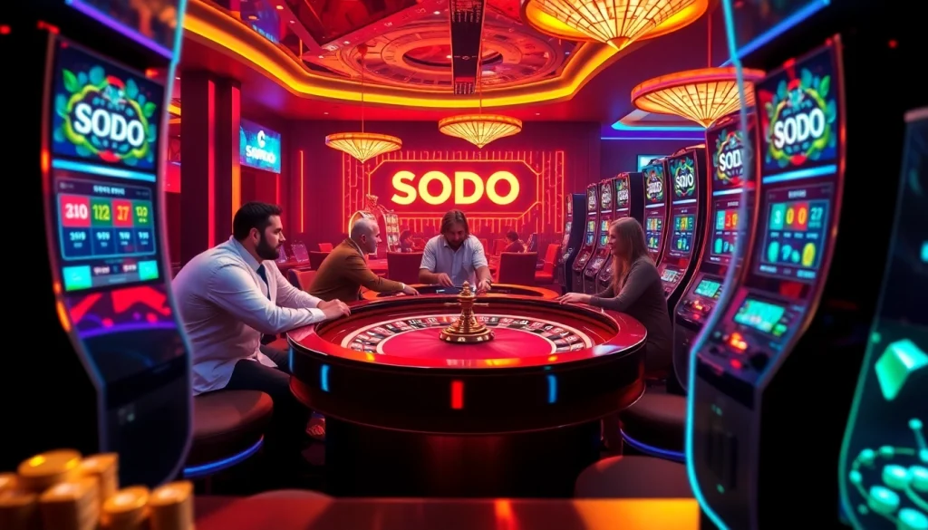 Players at SODO Casino enjoying a thrilling game at a roulette table.