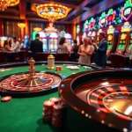 Engaging scene at a casino highlighting the excitement of tr88 bet with players at roulette and poker tables.