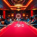Experience the excitement of 7M at a vibrant casino table with gamblers in action.