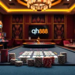 Experience high-stakes excitement at qh88 with luxury poker tables and vibrant slot machines.