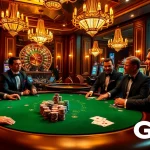 Players engage in a high-stakes poker game at GO8's luxurious casino.