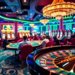 Experience the thrill of debet win at a luxurious casino with live tables, poker chips, and vibrant slot machines.