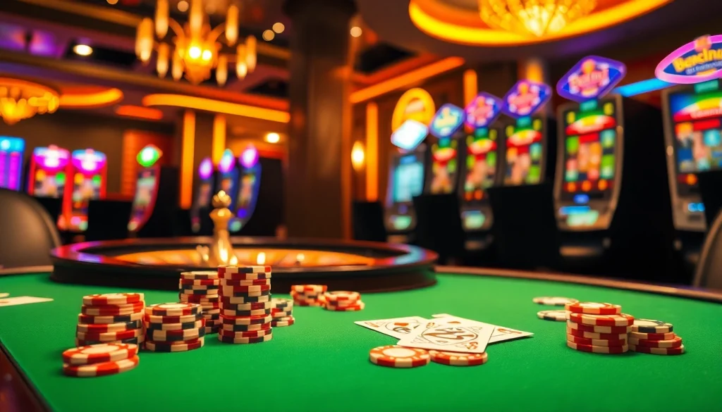 Experience the excitement of online gambling at https://luck8.media/ with a luxurious casino scene featuring poker chips and roulette.