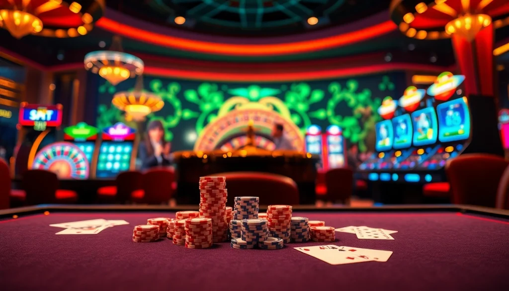 Experience thrilling action at 188BET's luxury casino tables, featuring vibrant cards and poker chips.