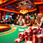 Engaging poker game scene at 888b casino showcasing colorful chips and players.