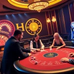 Players enjoying poker at Haywin casino with vibrant tables and bright slot machines.